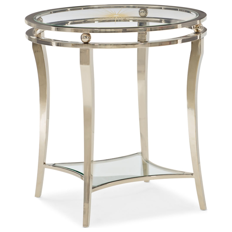 End Table, Round Clear Glass Top, Gold Polished Tripod Base