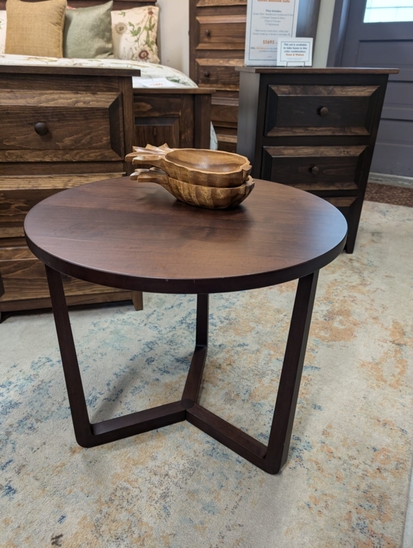 End Table Round Dark Charcoal Wood Grain Finish Tripod Base