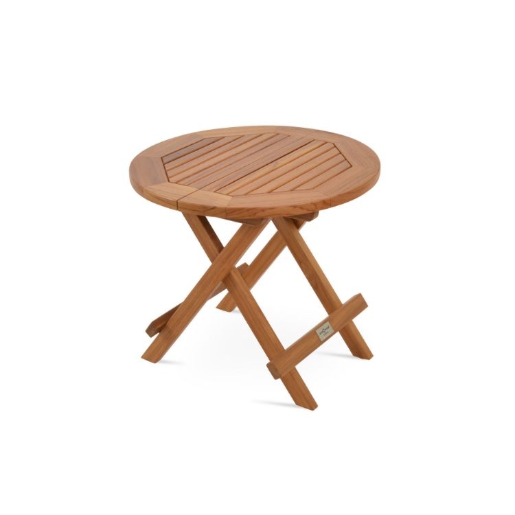 End Table Round Folding Slatted Top X-Frame Base