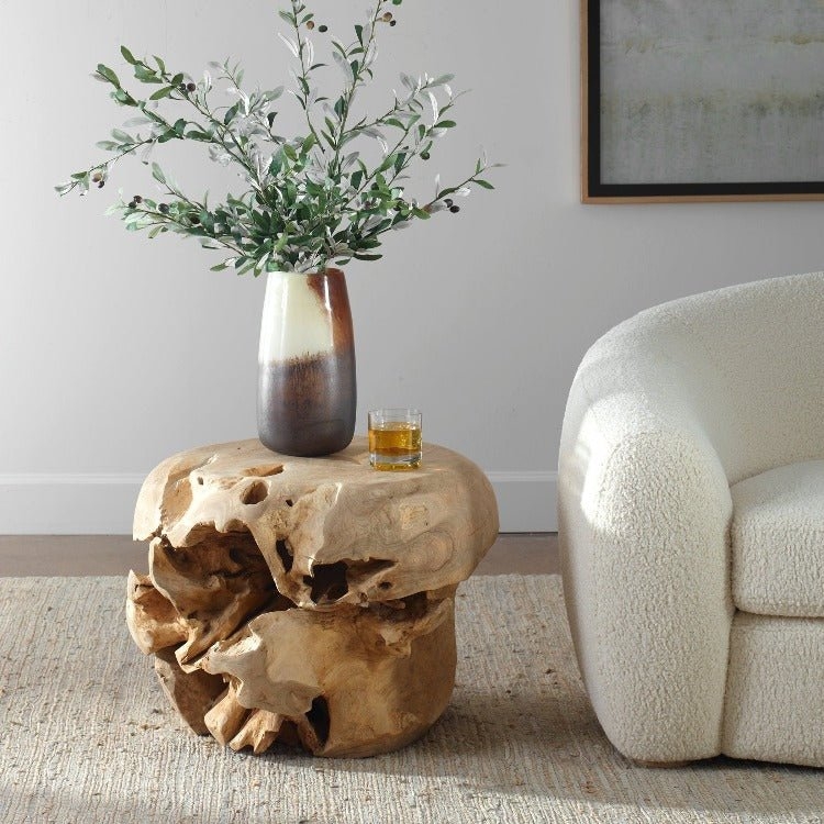 End Table Round Handcrafted Chunky Pedestal Base