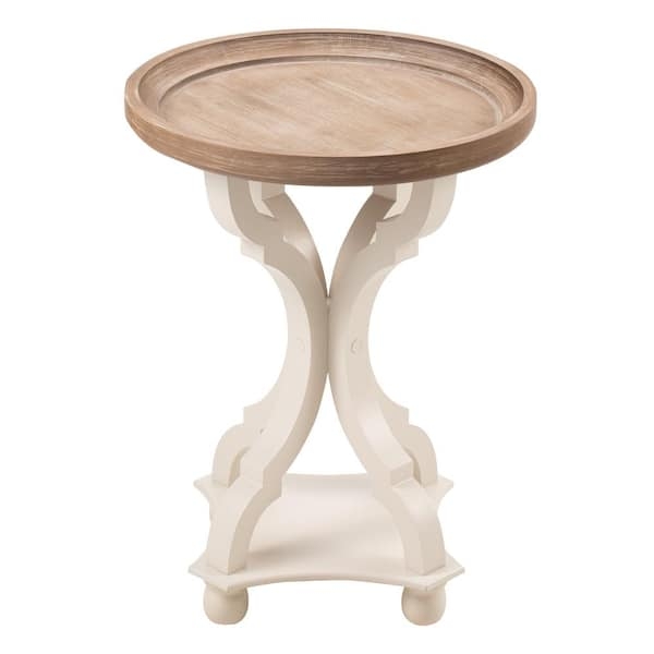 End Table Round Natural Brown Wood Tray Top Farmhouse