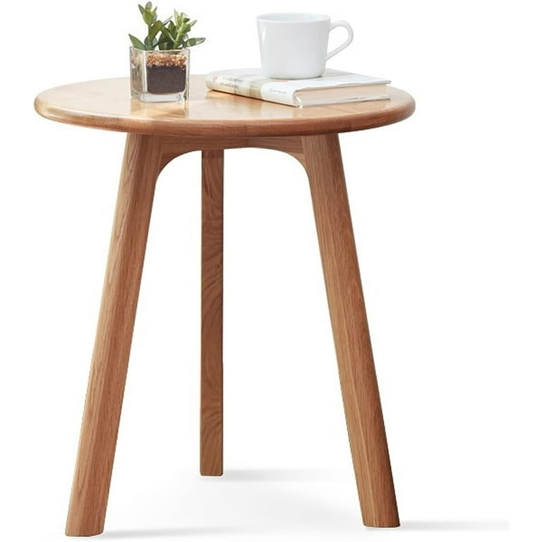 End Table Round Natural Wood Toned Tripod Base Beveled Edge Airy