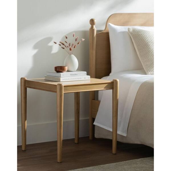 End Table Round Pedestal Base Natural Wood Soft Minimalist Accent