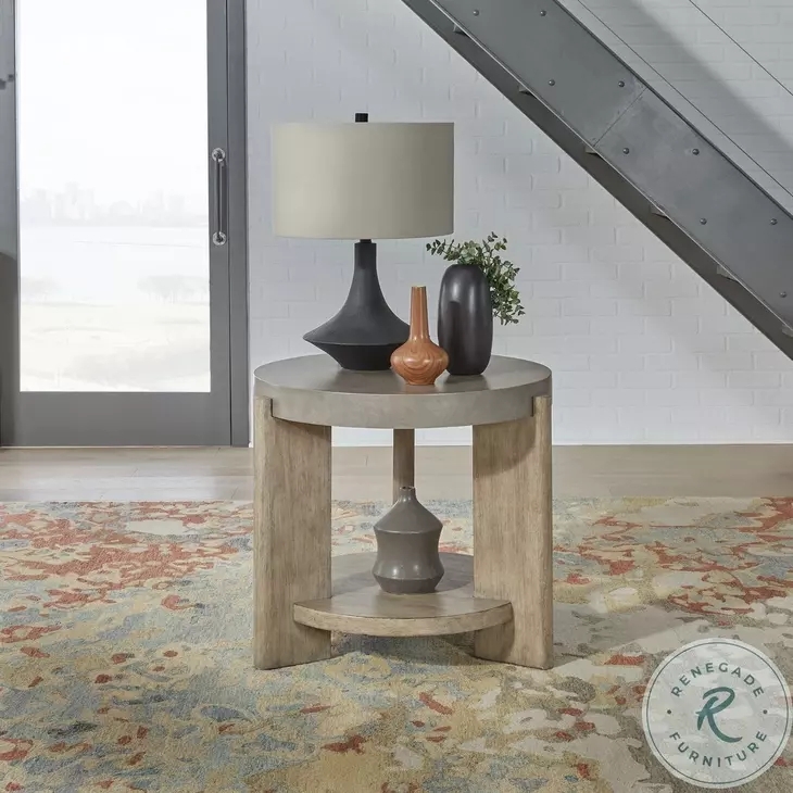 End Table Round Pedestal Stand Concrete-Like Top Curved Legs