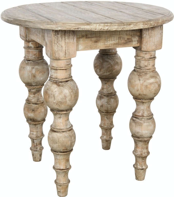 End Table Round Planked Top Pedestal Base Distressed