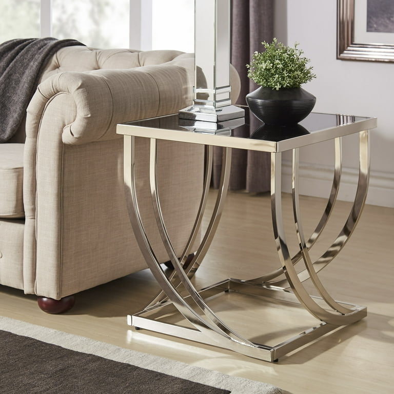 End Table Round Sculptural Arched Chrome Base White Top