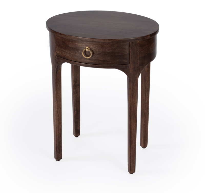 End Table Round Starburst Pattern Inlay Black Metal Tripod Base