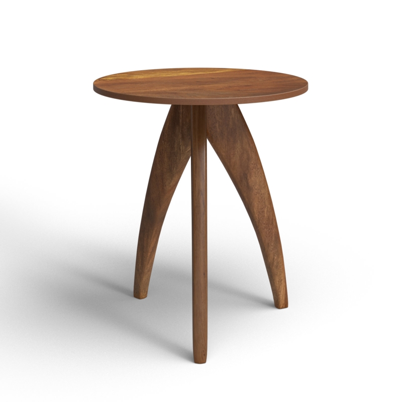 End Table Round Thick Wood Top Warm Tone Splayed Tripod Legs