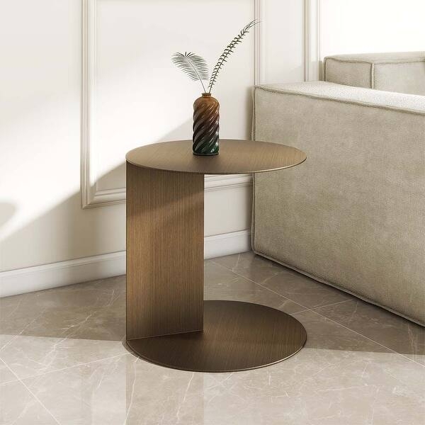 End Table Round Tray Top Wood & Black Metal Frame Minimalist Scandi