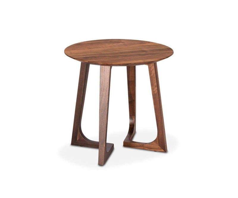 End Table Round Tripod Base Light Brown Finish Scandinavian