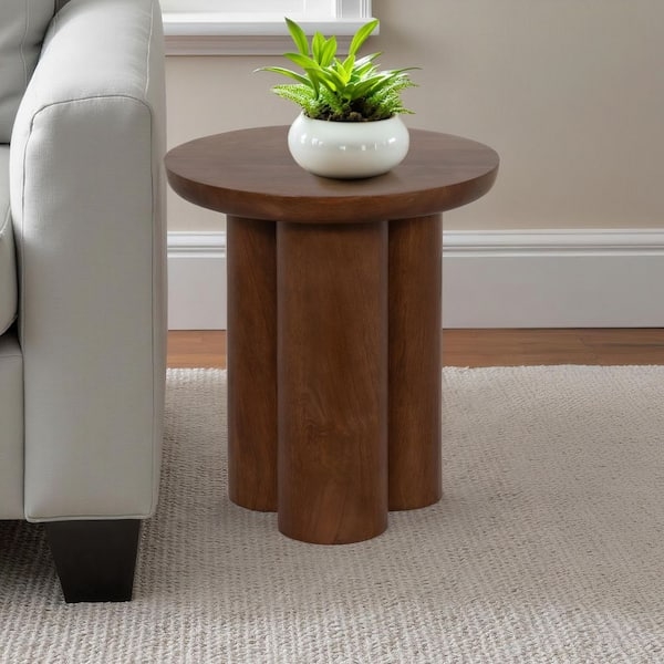End Table Round Tripod Base Raised Rim Brown Finish