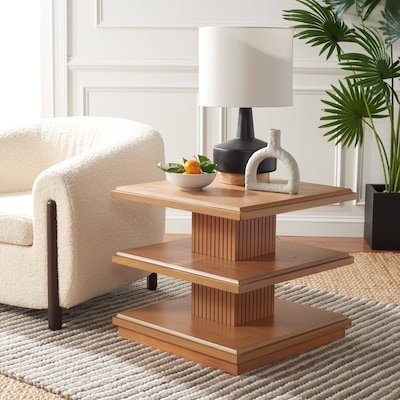 End Table Round Tripod Base Tapered Legs Warm Brown Wood Mid-Century
