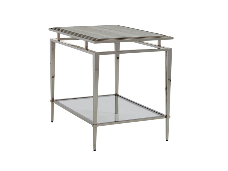 End Table Round Veined Stone Top Polished Tripod Base