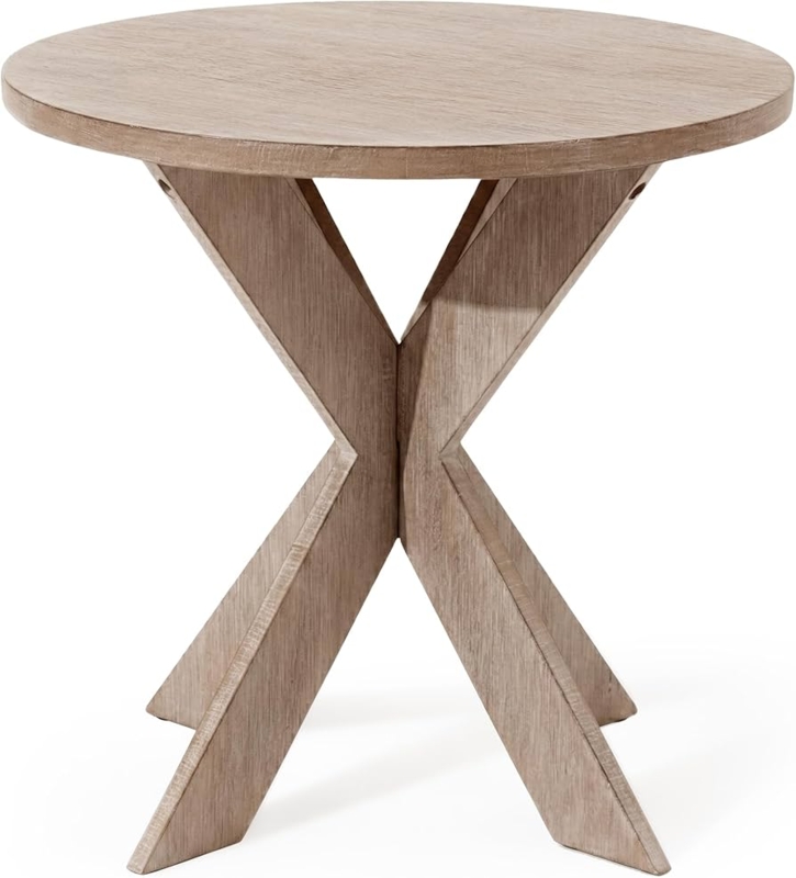 End Table Round Vintage Grey Pedestal Farmhouse Style