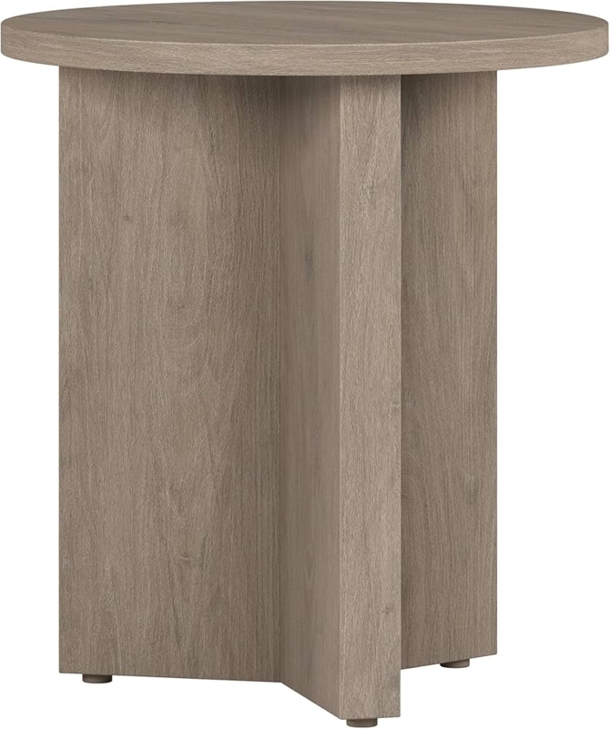 End Table Round Weathered Gray Wood X-Base Farmhouse Style