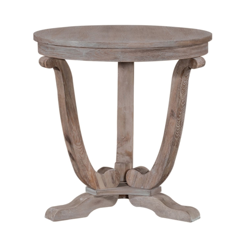 End Table Round Weathered Wood Flat Pedestal Base Side Table