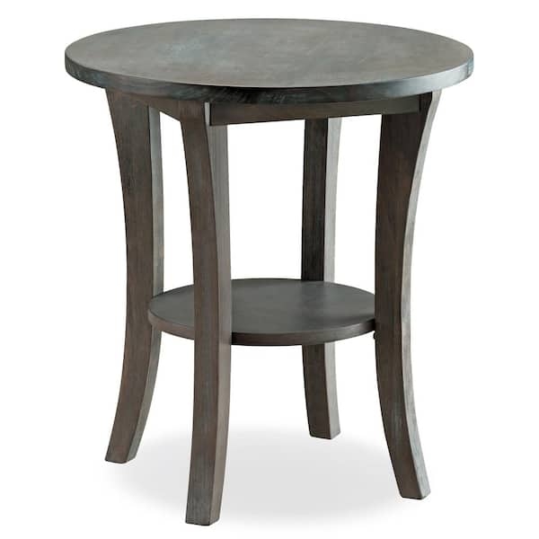End Table Round with Wire Brushed Finish, Rustic Gray Side Table