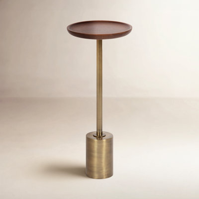 End Table Round Wood-Toned Tray Top Raised Edge Tripod Base Mid-Century Modern