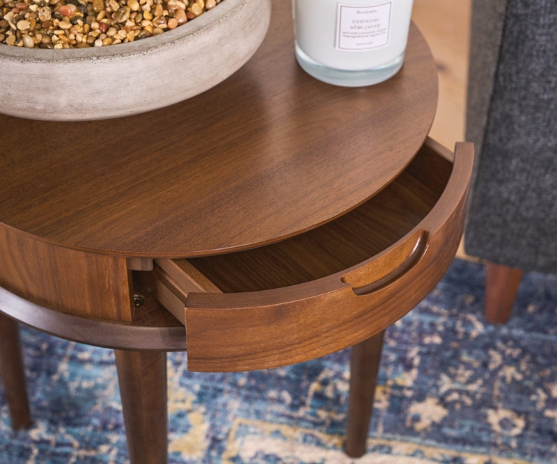 End Table, Round Wood Top with Raised Edges and Tripod Base. Scandi Style.