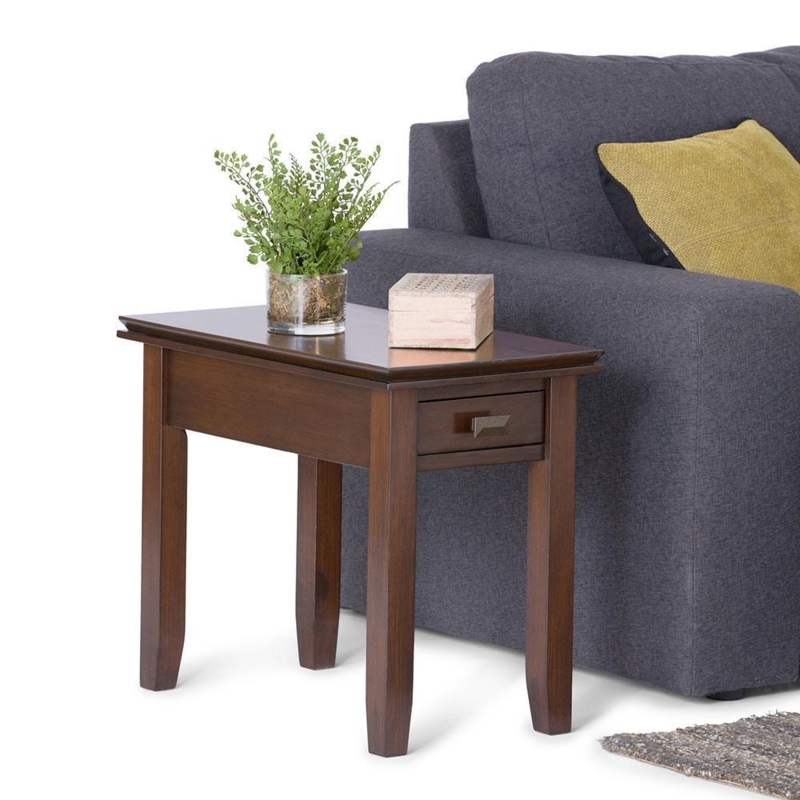 End Table Russet Brown Transitional Side Table with Drawer Storage Shelf