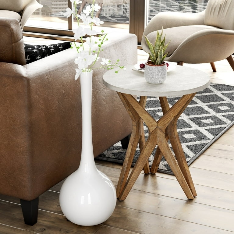 End Table Rustic Boho with Distressed White Top and Cross Base