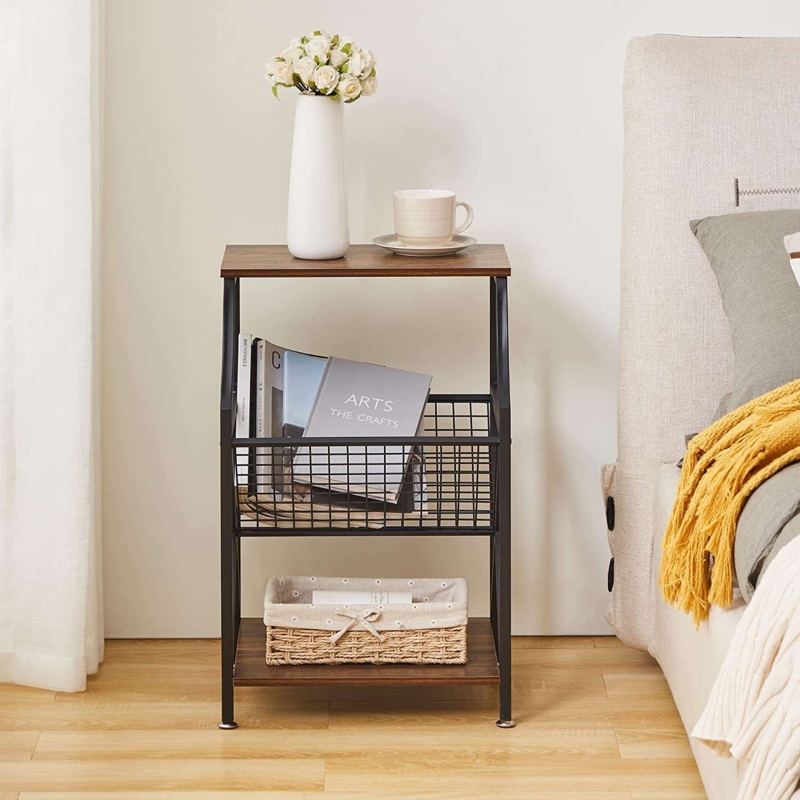 End Table Rustic Brown Three Tier V Shaped Holder
