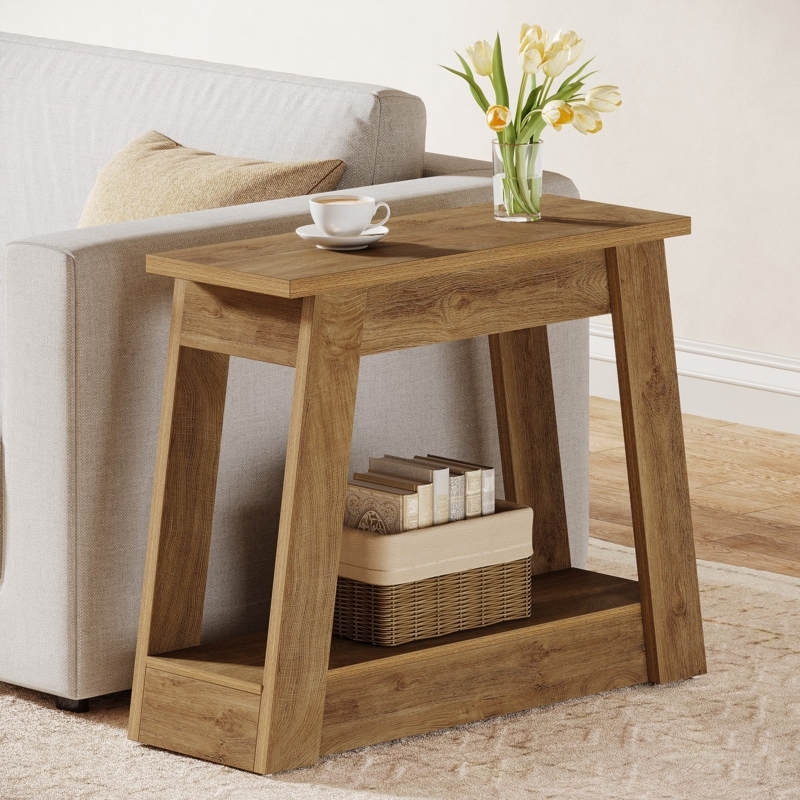 End Table Rustic Brown Wood Finish, Rustic Brown End Table Storage 3-Tier