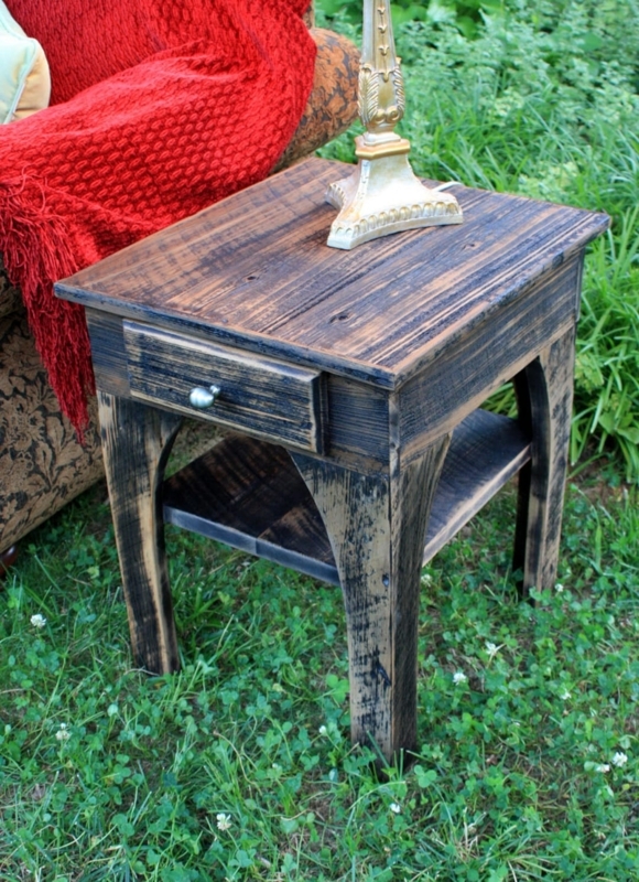 End Table Rustic Distressed Two-Tone Wood Drawers