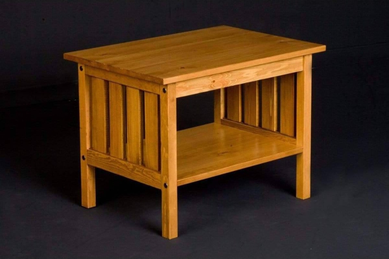 End Table Rustic Log Frame Plank Top Clear Finish