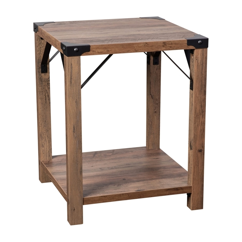 End Table Rustic Oak Finish X-Frame Sides Two-Tier Modern Farmhouse Design