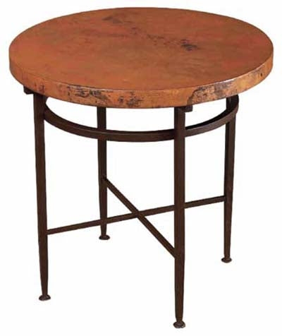 End Table Rustic Round Iron Frame with Mottled Copper Finish Top