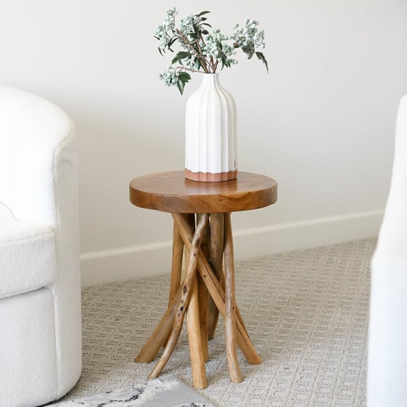 End Table Rustic Thick Wood Block Top Stick Legs