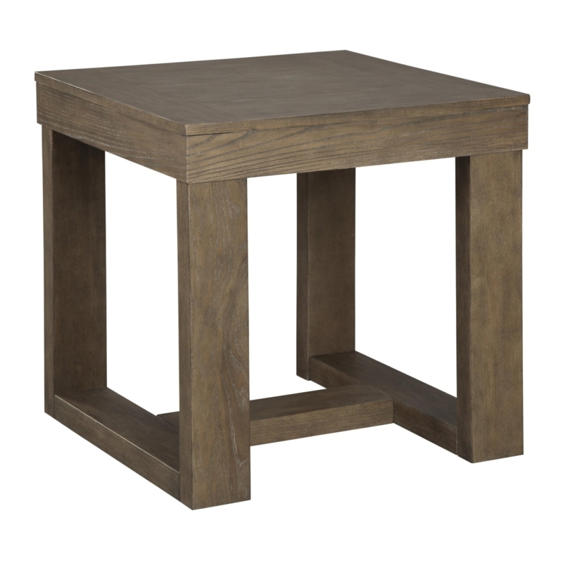 End Table Rustic Trestle Base Square Top Block Legs Weathered Finish