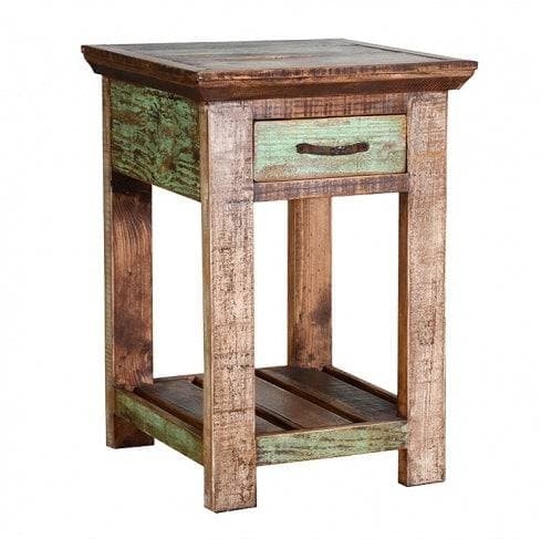 End Table Rustic Wood Block Silhouette Open Storage Shelf