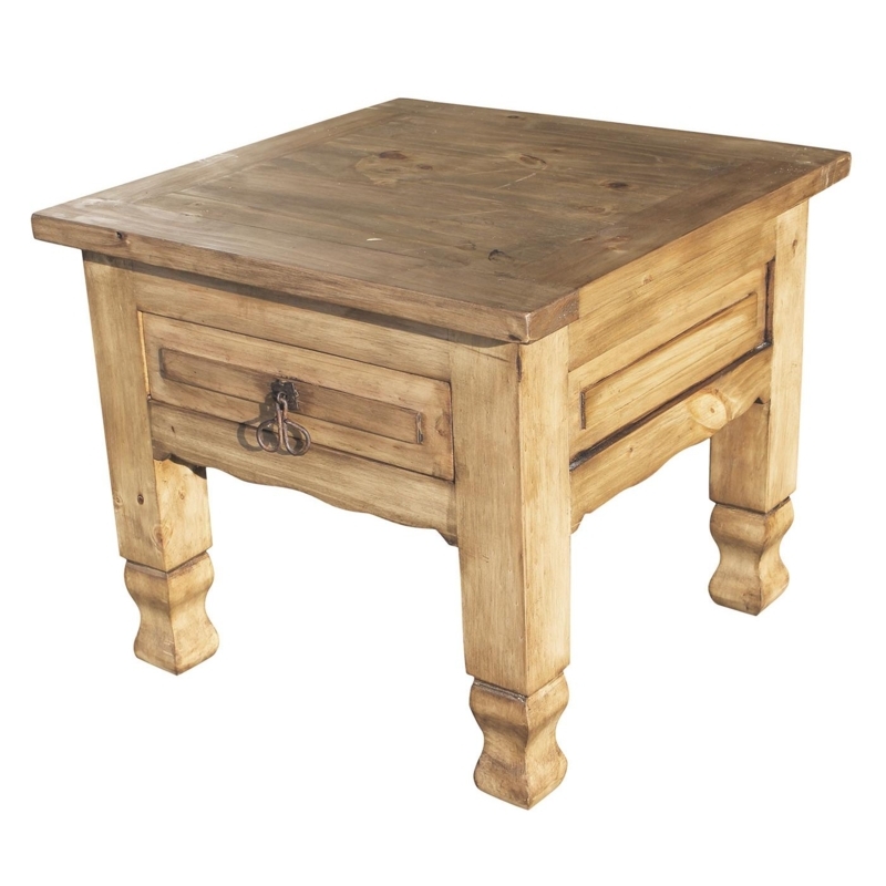 End Table Rustic Wood Tile Inlay Southwestern Style