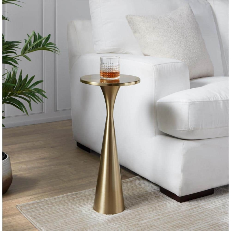 End Table Satin Brass Tripod Base Slim Profile Minimalist