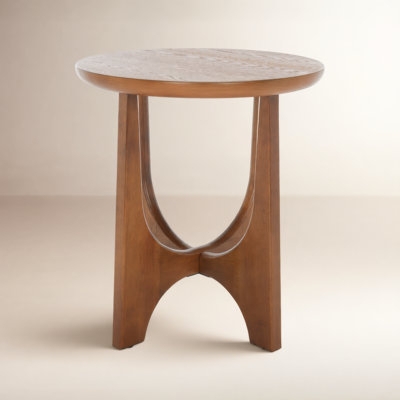 End Table Scandinavian Style Round Light Brown Wood-Toned Tripod Minimalist