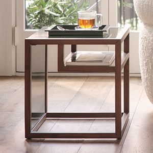 End Table Scandinavian White Drawer Front Cutout Handle Light Wood