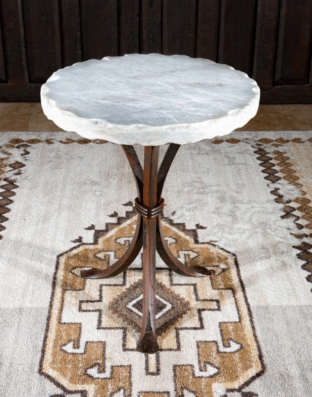 End Table Sculptural White Stone with Ash Veining