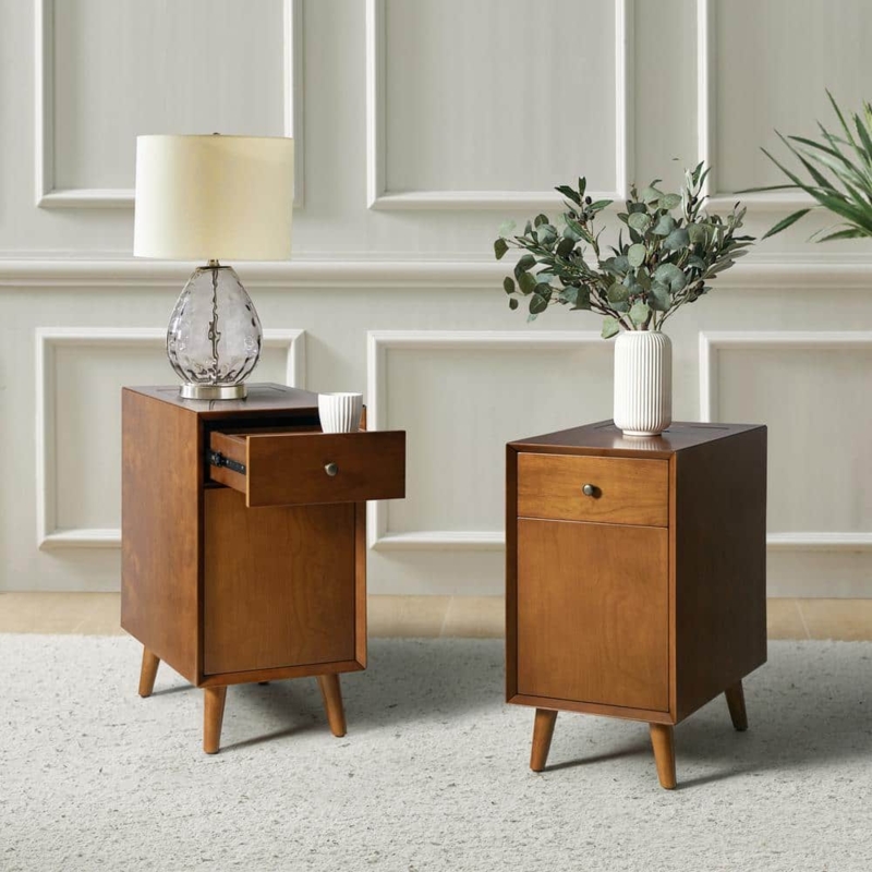 End Table Set Acorn Finish with Built-In Charging Outlets