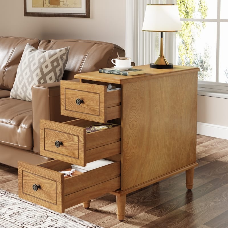 End Table Set, Light Honey Brown Narrow Transitional Design