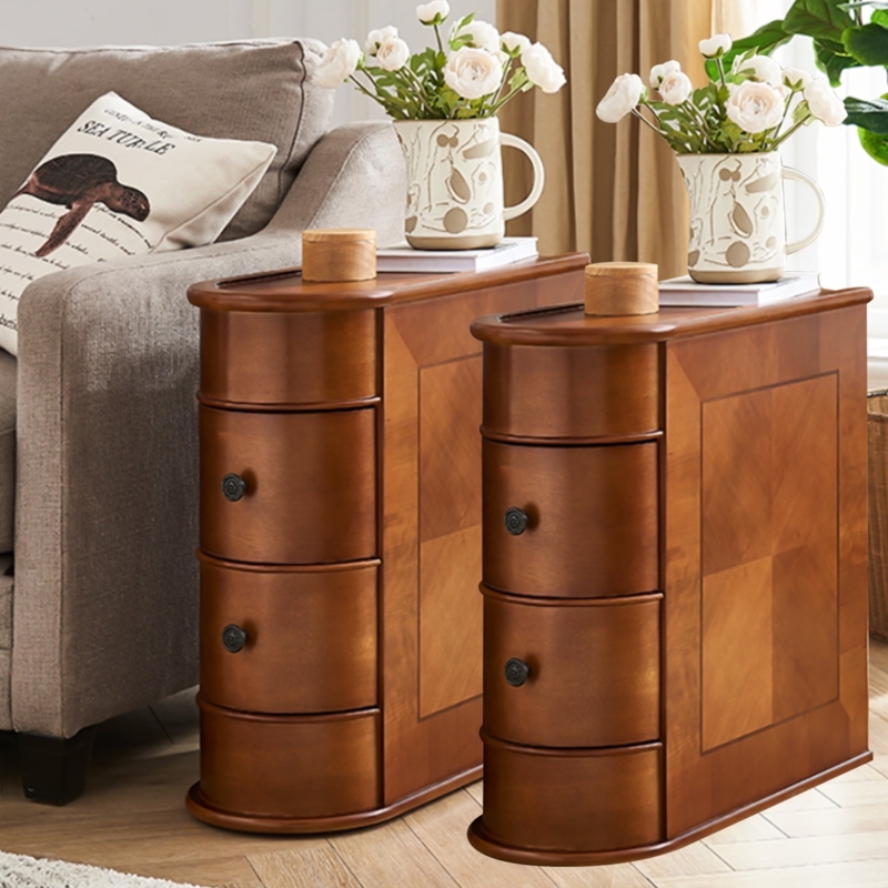 End Table Set Narrow Side Table For Small Spaces Dark Brown Wood Drawers