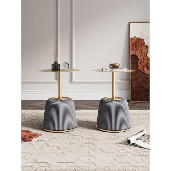 End Table Set of 2 Grey Round Recessed Top Tripod Base