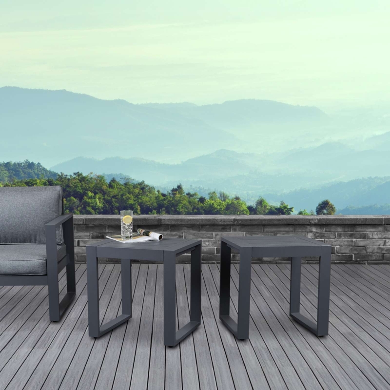 End Table Set of Two with Stone-Like Material, Cylindrical Silhouette