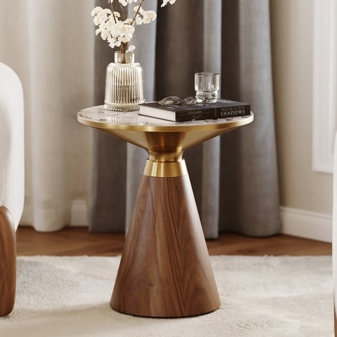 End Table Set, Round Tops & Vertical Fluted Bases, Japandi Styling