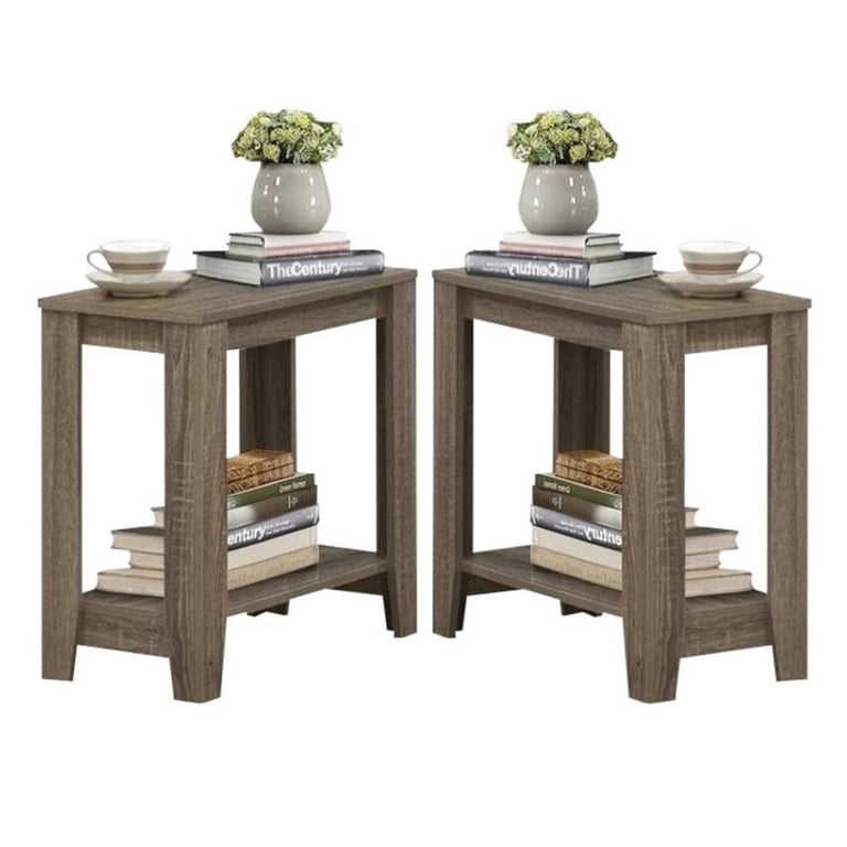End Table Set Square Silhouette Open Shelf Block Legs Dark Taupe