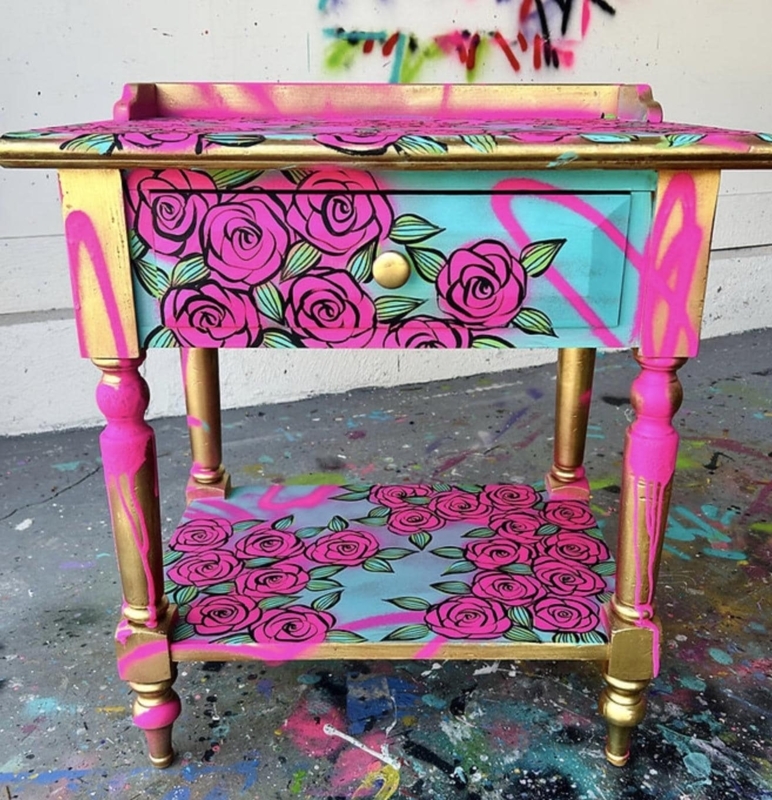 End Table Set, Traditional Navy Blue Paint, Three Drawers, Brass Knobs