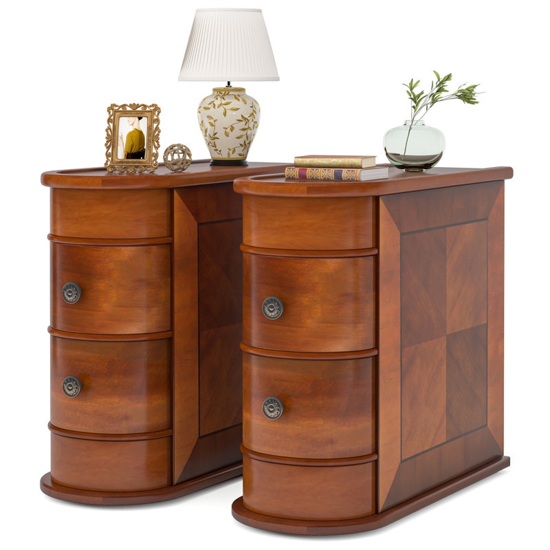 End Table Set Traditional Wood Side Tables Enclosed Storage Dark Brown