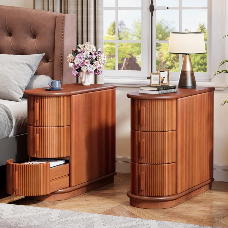 End Table Set Walnut U-Shaped Base For Small Spaces Three Drawers
