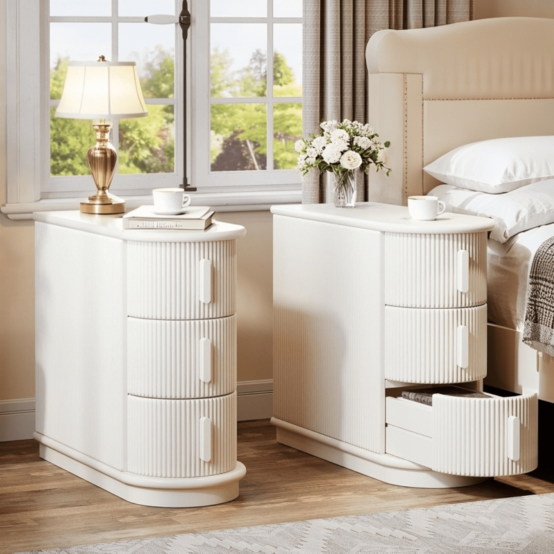 End Table Set, White Glam Slim With Gold Hardware Drawers